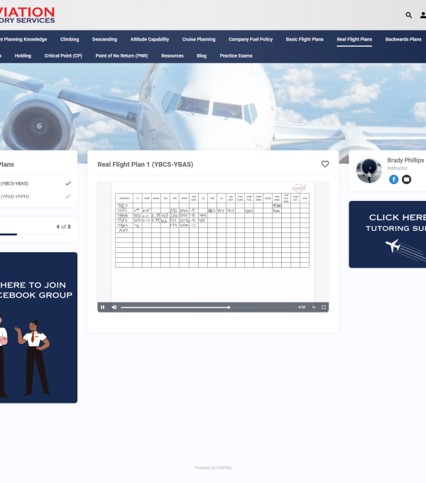 ATPL Flight planning course created by Aviation Theory Services (ATS) teaches lessons on flight plans and provides videos, textbooks and real examples.