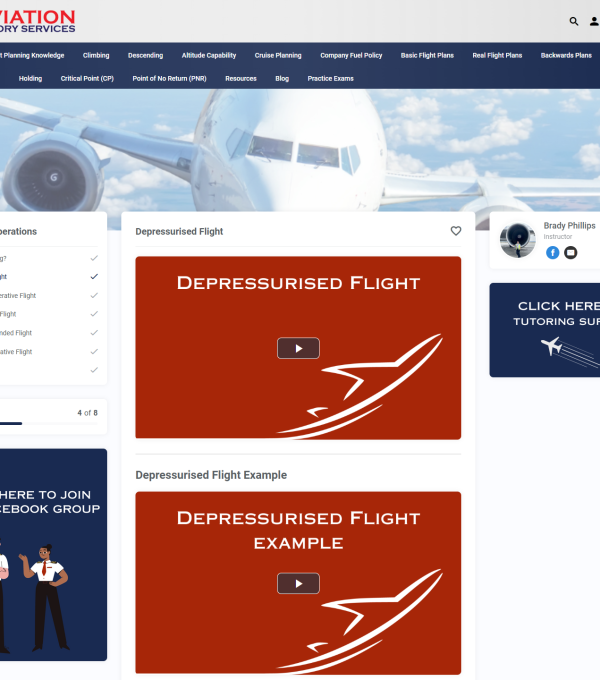 ATPL Flight planning course created by Aviation Theory Services (ATS) teaches lessons on depressurised flight and provides examples regarding abnormal operations.